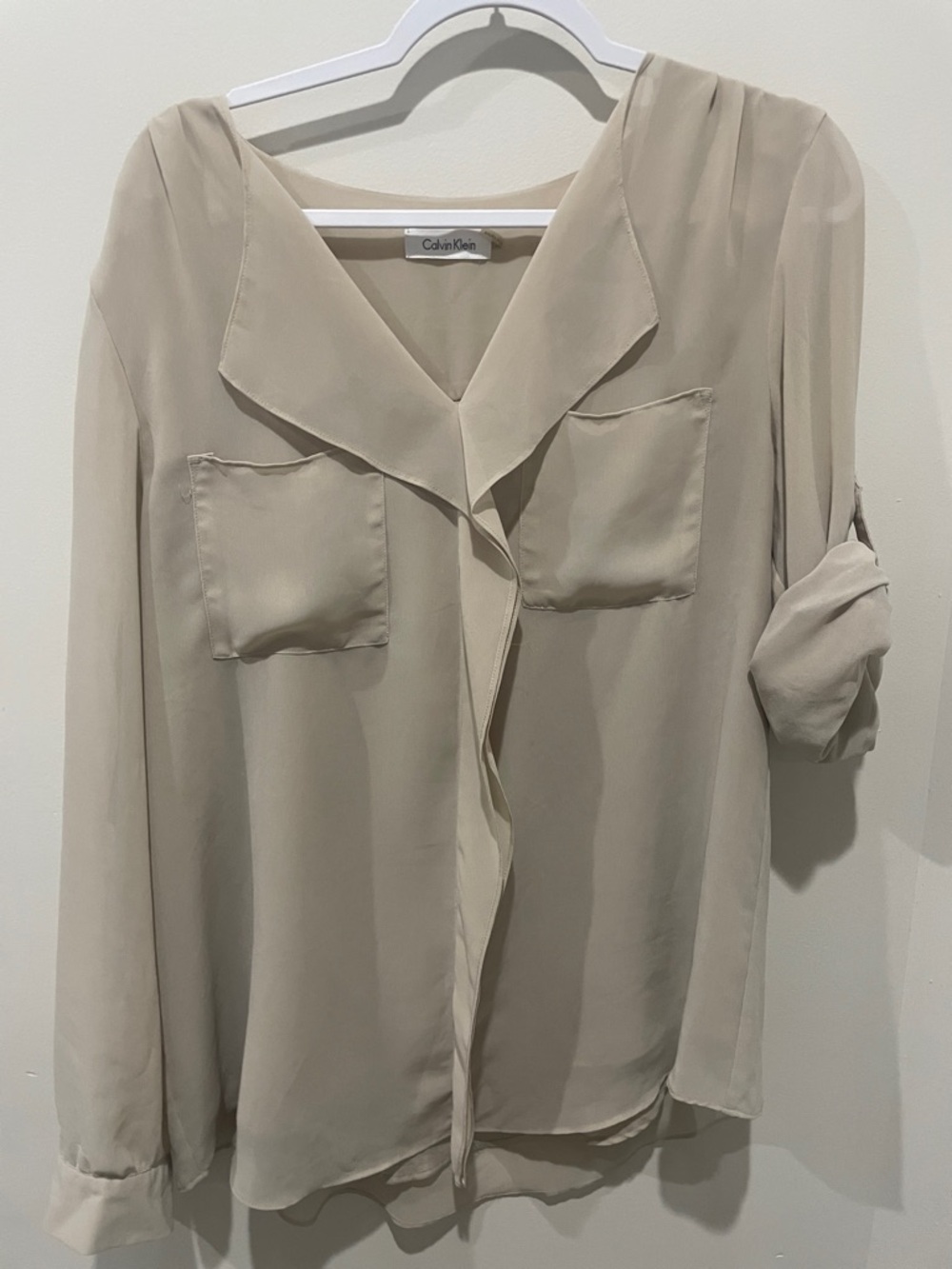 Calvin Klein Women's Beige V-Neck Pocket Blouse